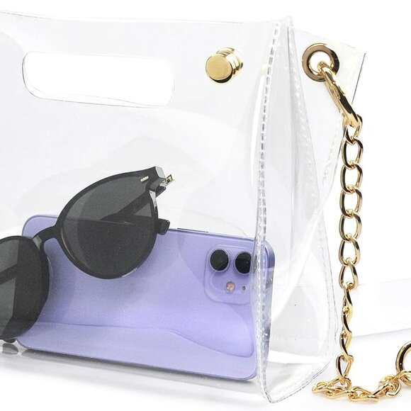 Women's Studded Clear PVC Crossbody Bag Transparent Cut It Out Clutch Chain Shou - Picture 1 of 5